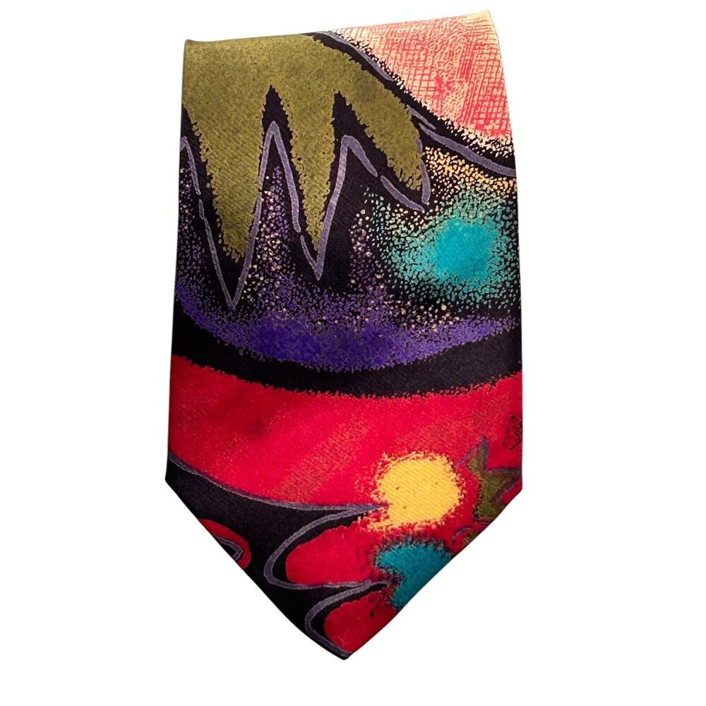 Vintage Bugle Boy Men's Tie Red Multicolor Abstract USA Polyester Necktie